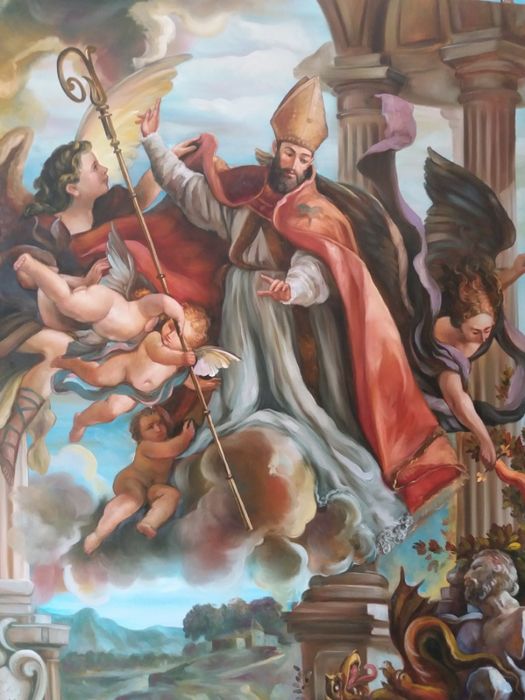 Pintura óleo sobre tecido "Triunfo de Santo Agostinho"