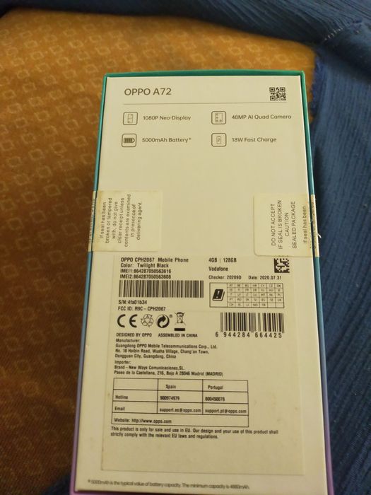 OPPO A72 Novo na Caixa
