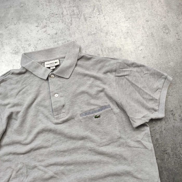 MĘSKA Koszulka Bawełna Elegancka PREMIUM Kieszonka Szara Lacoste Haft