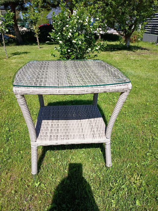 Stolik tarasowy ogrodowy Technorattan szklany gruby blat 50 x 50 Taras