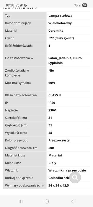 Lampa stołowa ceramiczna