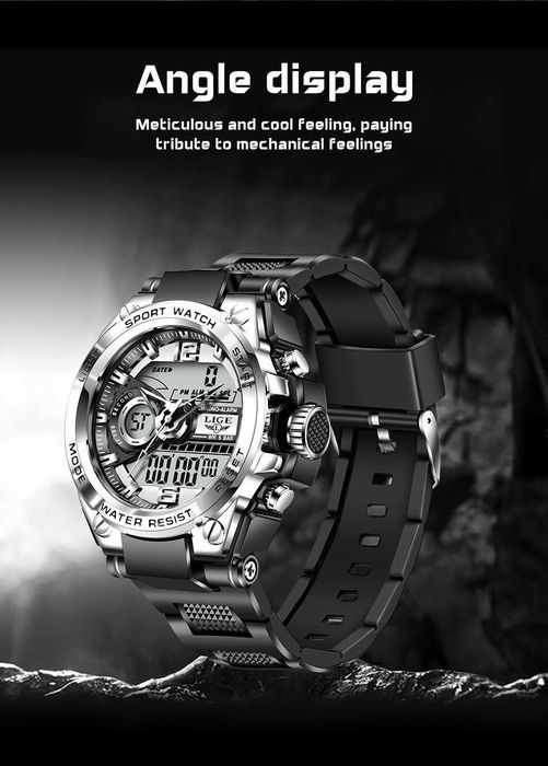 Zegarek elektroniczny LIGE dla macho analogowo cyfrowy militarny LED