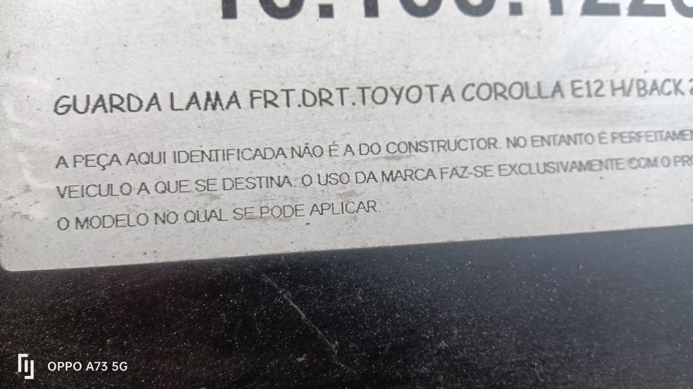 Guarda lamas Toyota Corolla e12 h/back 2002