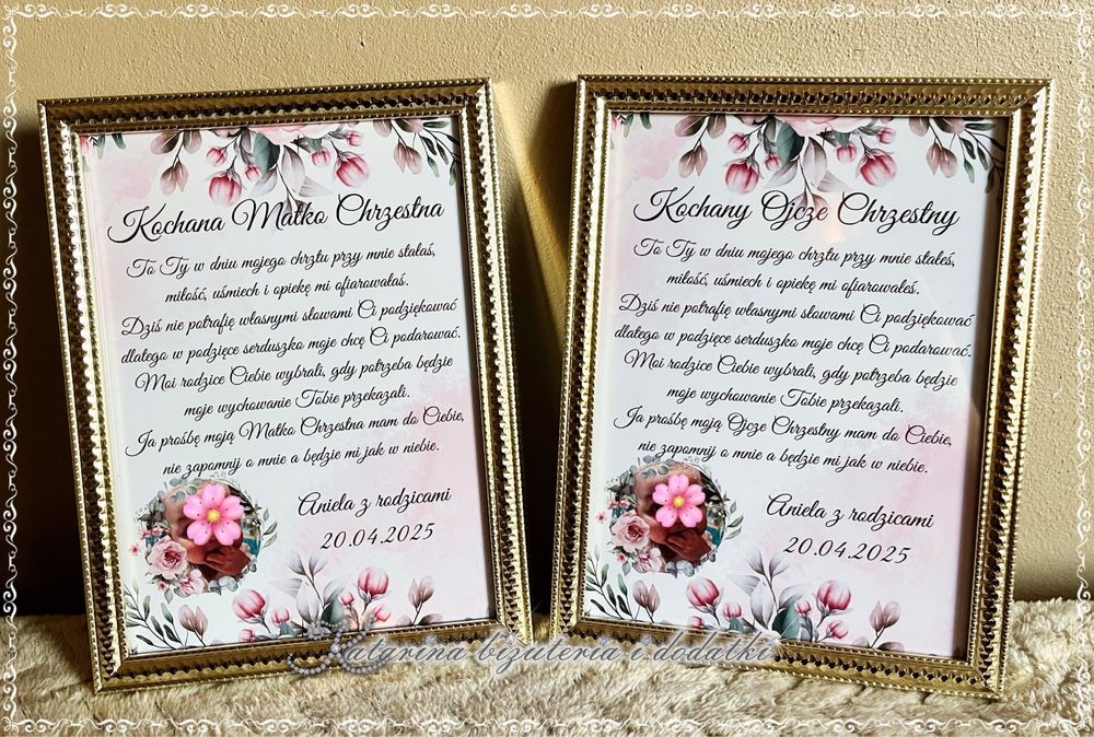 Podziękowanie dla chrzestnych, babci, dziadka Chrzest Święty, Komunia