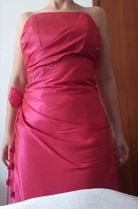 Vestido de cerimónia comprido rosa fúcsia