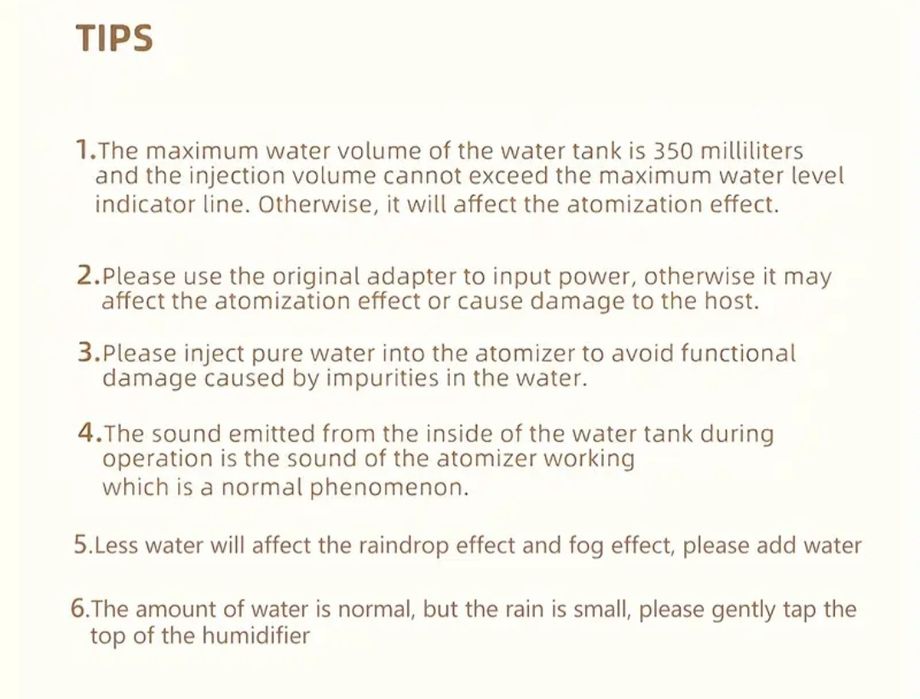 Humidificador com gotas de chuva