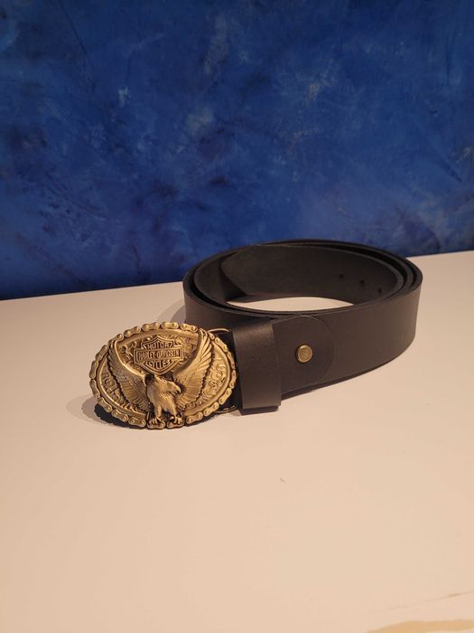 Czarny męski skórzany pasek Harley Davidson 130 cm