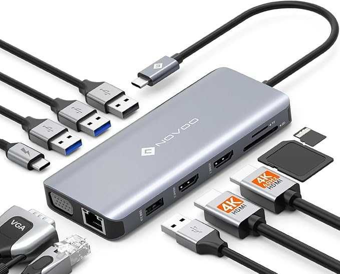 NOVOO Stacja dokująca USB C 11w1 4K 60Hz HDMI USB C Hub VGA