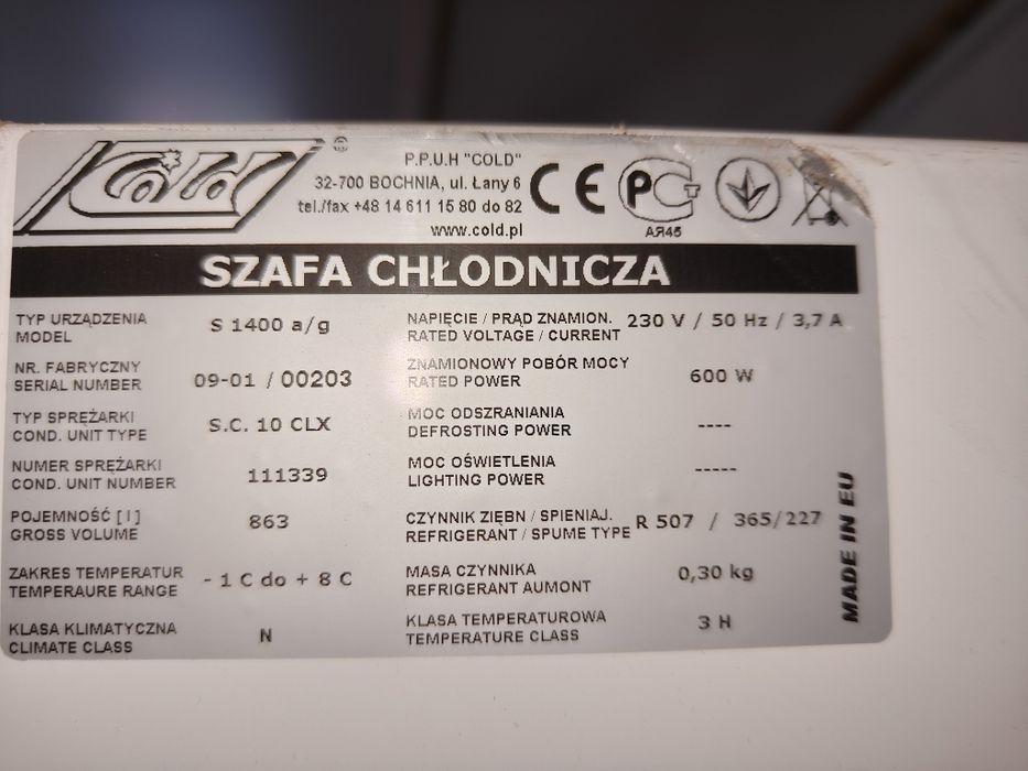 Szafa chłodnicza COLD używana