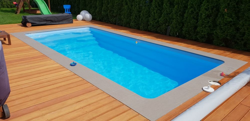 Basen ogrodowy 7 x 3 x 1,55 poliestrowy laminat wkopywany kompletny