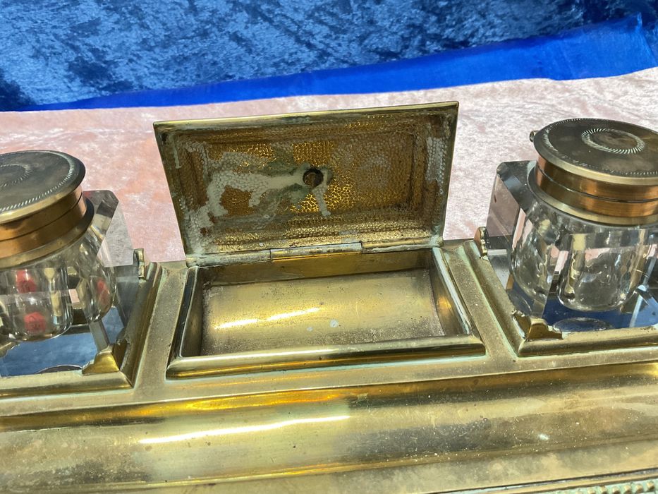 Tinteiro de secretária metal amarelo 22x11 cm