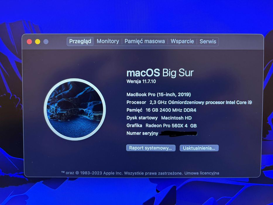 Macbook Pro 2019 A1990 i9 2,4 GHz + Klawiatura i Mysz Apple (Mac Mini)