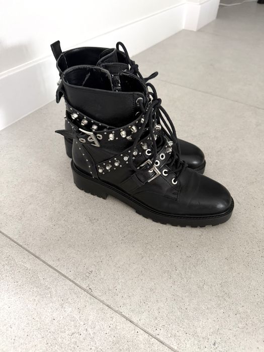 Botki Zara boots workery skórzane skóra naturalna ćwieki 37