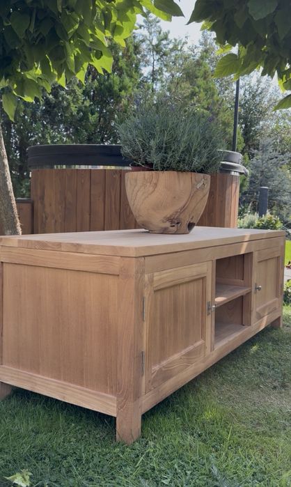 Szafka rtv z  drewna teak / surowa
