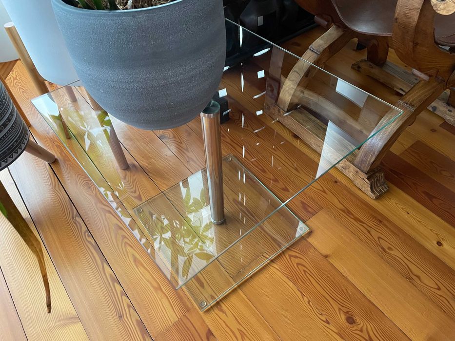 Mesa de Apoio em Vidro e Metal - 50x50x40 cm