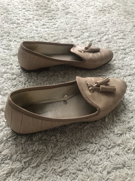 Zara baleriny, na plaskim, rozmiar 38, beżowe, skóra