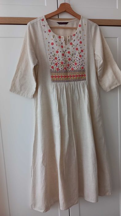 Rangmanch sukienka midi lniana indyjska haftowana boho etno 38