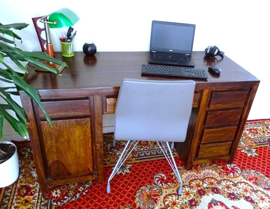 Indyjskie biurko z litego drewna palisander + krzesło – AlmiDecor