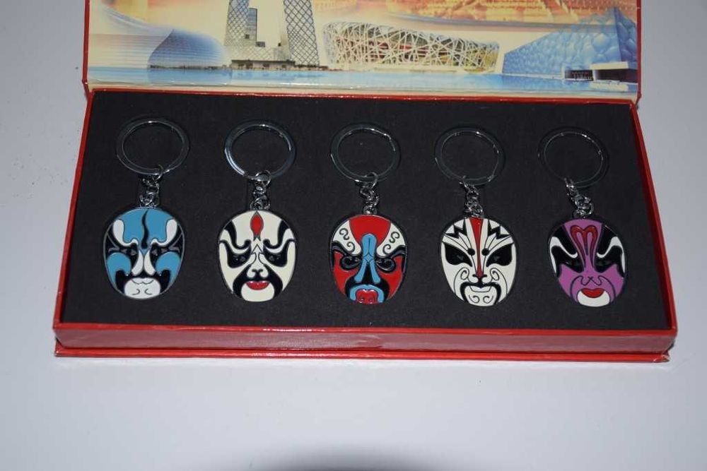 Coleção de 5 porta-chaves com máscaras da Ópera Chinesa