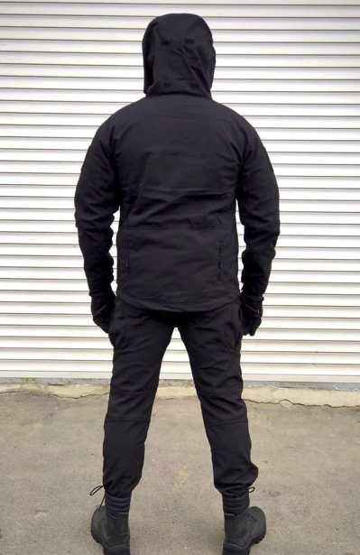 чоловічий чорний спец костюм  софт шел на флісі