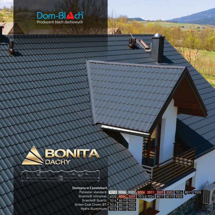 Blachodachówka BONITA ciemny brąz mat 33zł/m2 - OKAZJA!!!