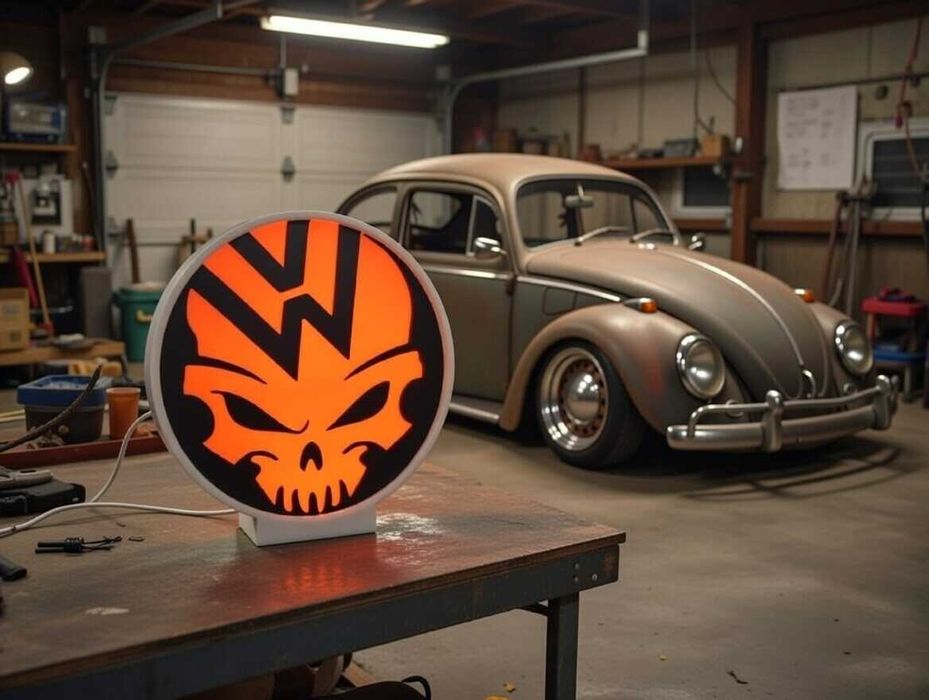 Lightbox Luminaria decorativa VW Volkswagen Skull cx branca