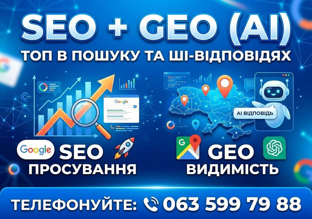 SEO ПРОДВИЖЕНИЕ / Сео, Гео просування / Просування під ChatGPT, Google AI