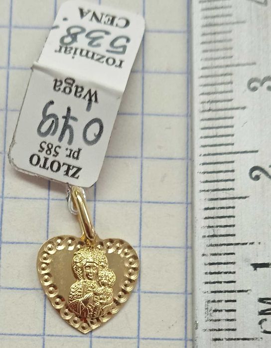Zawieszka Medalik Maryja ładne Serce Złoto 585 NOWE komunia