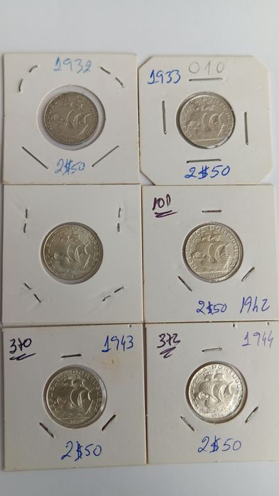11 moedas de 2,50 escudos caravelas.