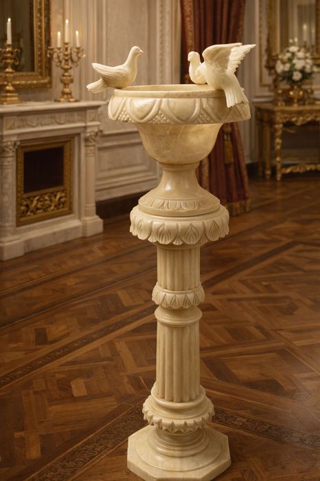 Pedestal único em mármore com aves