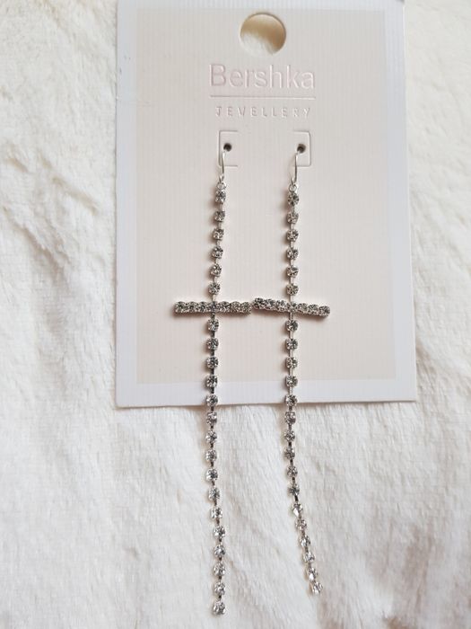 Сережки довгі хрести з камінцями