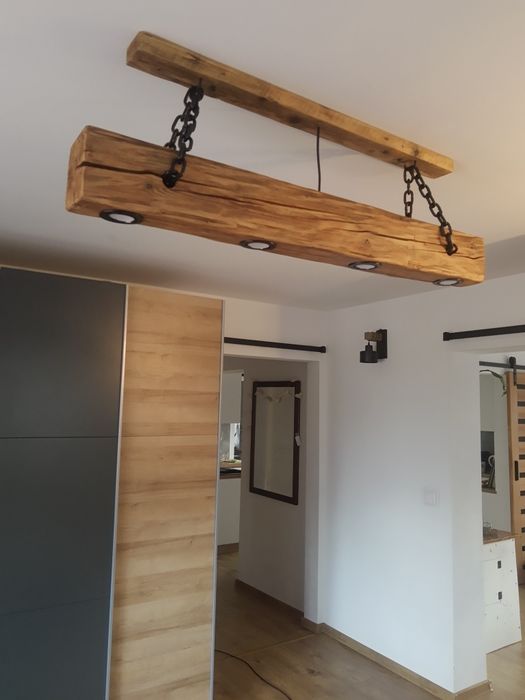 Lampa z belki drewnianej loft rustykalna