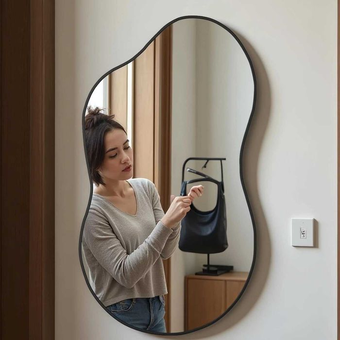 Nowe lustro wiszące / 66x116cm / ścienne / asymetryczne / czarne / W712!