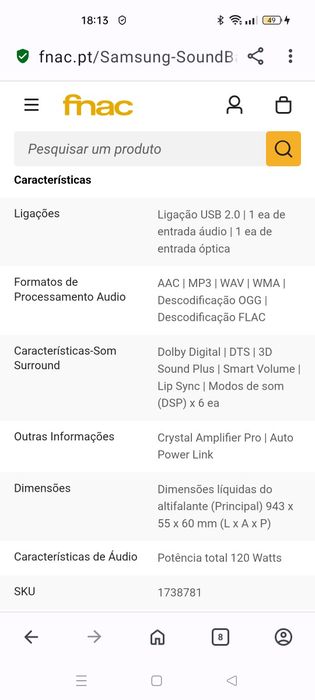 Soundbar Samsung 120w completa como nova