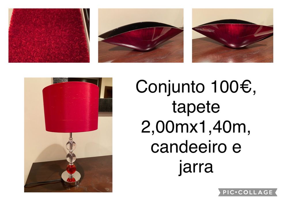 Conjunto, tapete, candeeiro e jarra