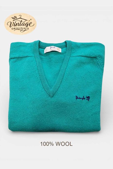 Pringle of Scotland Sweter 100% wełna, turkusowy, vintage, rozm. M