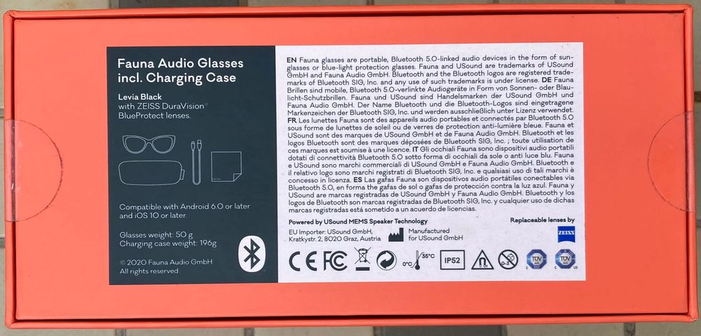 Smartglasses FAUNA Levia Black- novos, 3 anos de garantia