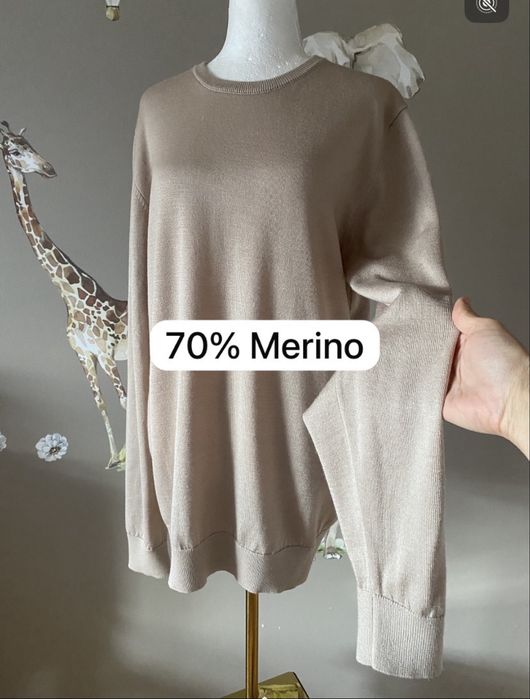 Zéno sweter męski 70% wełna merino beżowy L