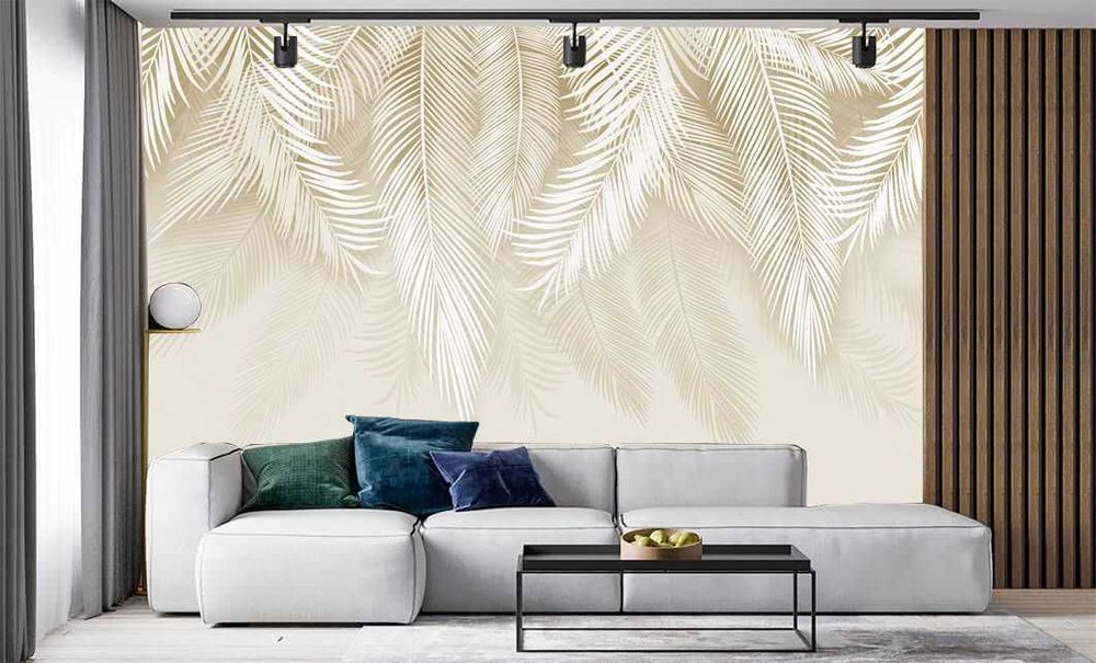 Fototapeta 3d LIŚCIE PALMY Winylowa w odcieniach beżu 350x256 cm