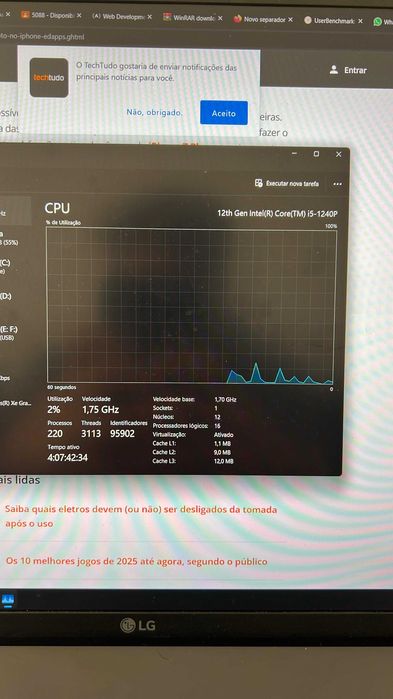 Lg Gram 17z90q  16gb i5 12gen 16 ddr5 igual a novo na caixa com fatura64584500468355123