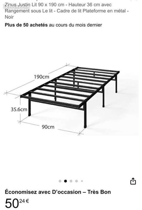 Zinus Elias Rama łóżka 90 x 190 cm, wysokość 36 cm