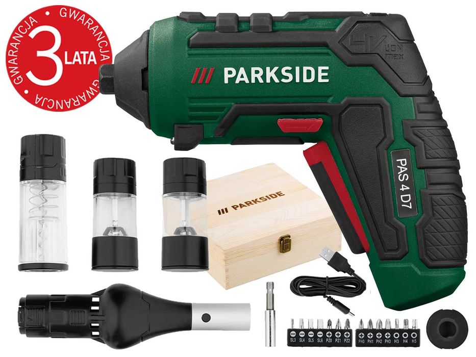 Aku Wkrętarka PARKSIDE PAS 4 D7+solniczka+dmuchawa doGRILLA 5w1 Gwar3L