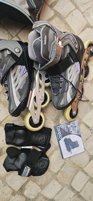 Conjunto.de Patins, proteções, e saco de transporte Oxelo.