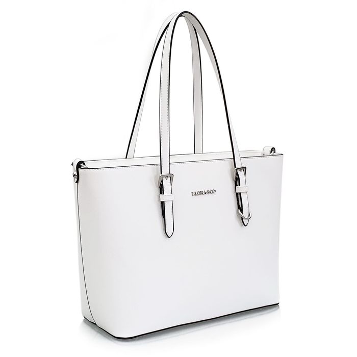 FLORA&CO torebka damska klasyczna sztywna trapez z paskiem V048 biała