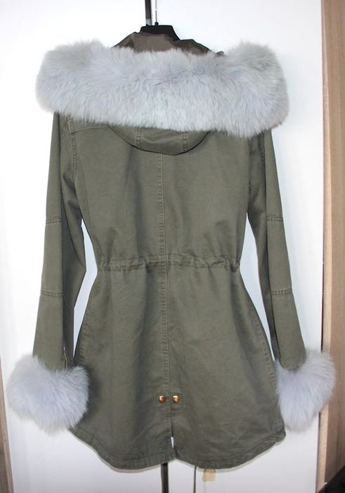 karibu kurtka płaszcz parka khaki futro królik niebieska s 36