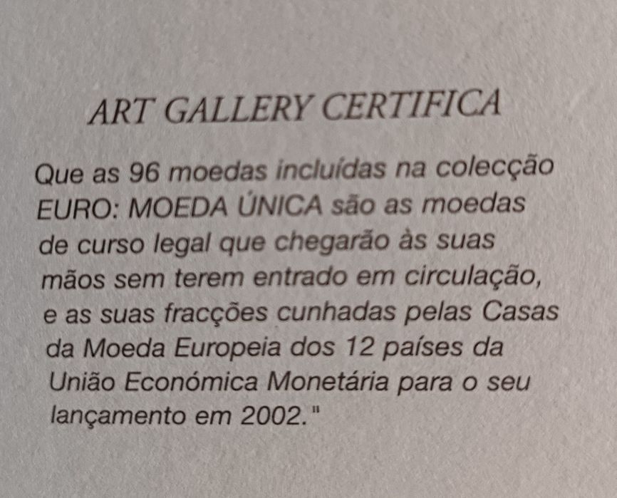Coleção de 96 moedas de Euro (não circuladas) _ Certificado "Art Gallery"