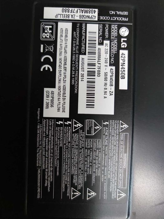 Telewizor plazmowy LG 42PN450B niesprawny