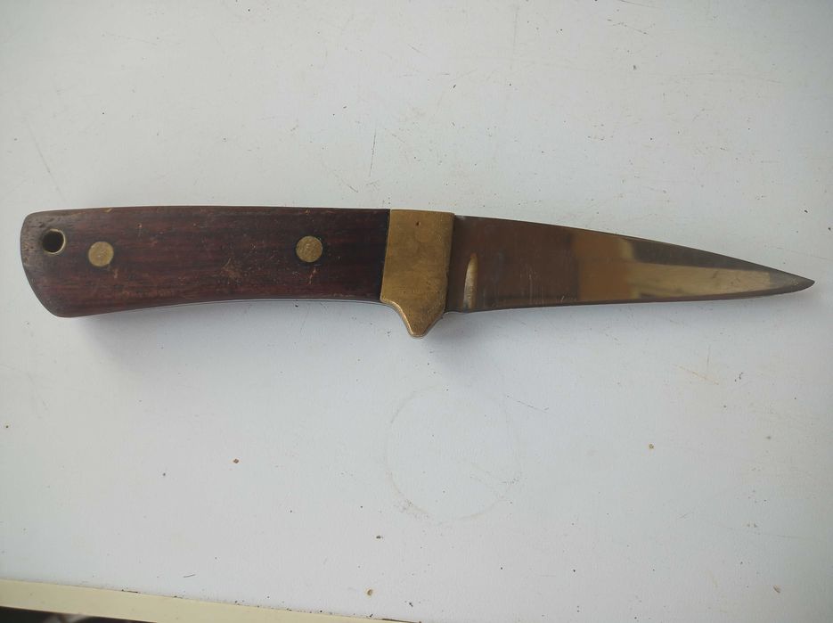 Nóż myśliwski polski Kopromed porządny mocny 22 cm mosiądz drewno
