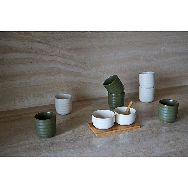 Zestaw do serwowania przekąsek, kamionka/bambus, 0,17 l, 17,5 x 9 x 6