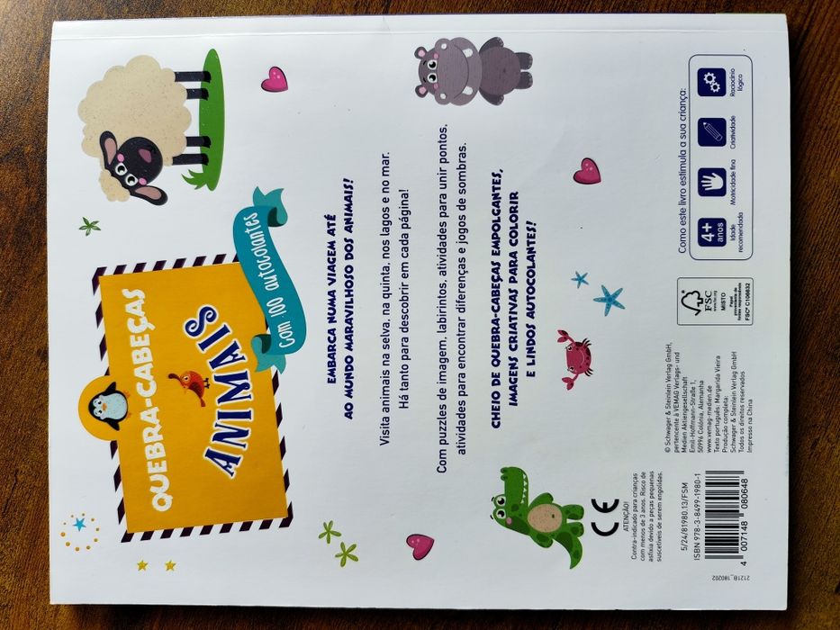 Livro de atividades novo "Quebra-cabeças: Animais" com autocolantes
